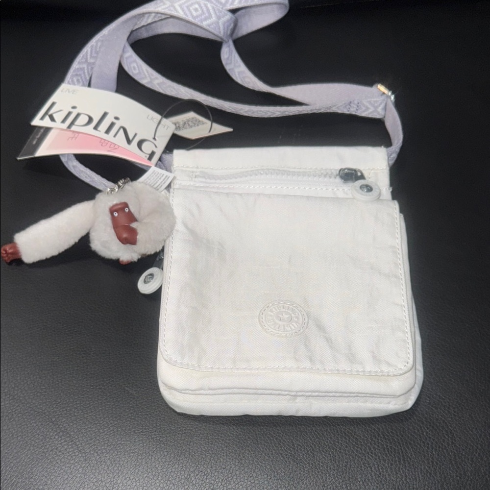 Kipling Light Gray Crossbody Bag with Monkey Charm